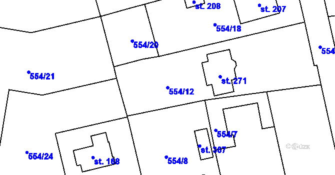 Parcela st. 554/12 v KÚ Semčice, Katastrální mapa