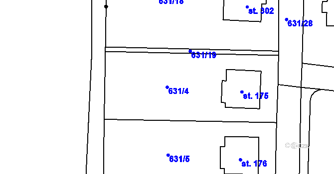 Parcela st. 631/4 v KÚ Semčice, Katastrální mapa