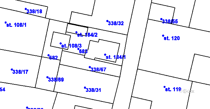 Parcela st. 184/1 v KÚ Semčice, Katastrální mapa