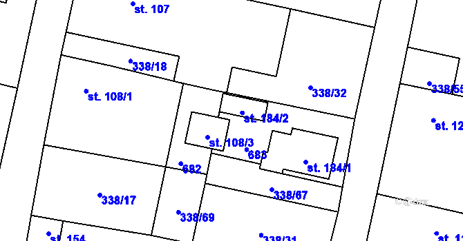 Parcela st. 184/4 v KÚ Semčice, Katastrální mapa
