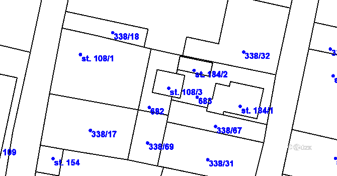 Parcela st. 108/3 v KÚ Semčice, Katastrální mapa