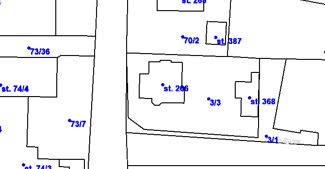 Parcela st. 266 v KÚ Semčice, Katastrální mapa