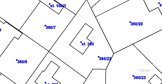 Parcela st. 285 v KÚ Semčice, Katastrální mapa