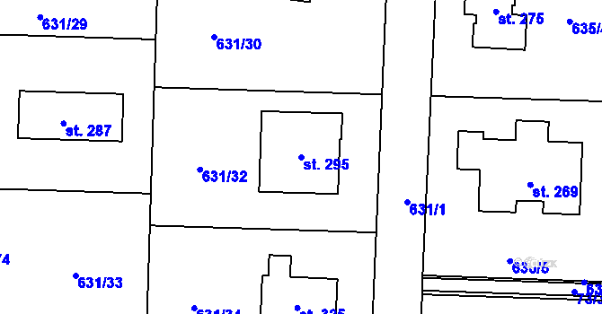 Parcela st. 295 v KÚ Semčice, Katastrální mapa