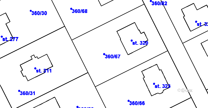 Parcela st. 360/67 v KÚ Semčice, Katastrální mapa