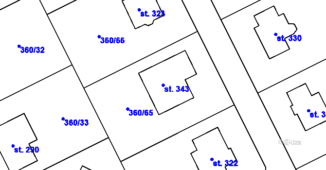 Parcela st. 343 v KÚ Semčice, Katastrální mapa