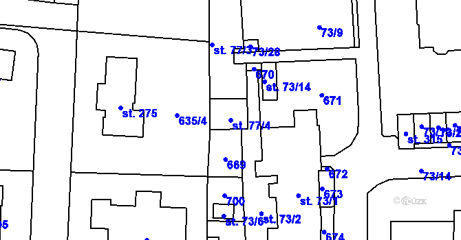 Parcela st. 77/4 v KÚ Semčice, Katastrální mapa