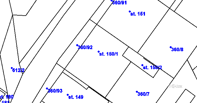 Parcela st. 150/1 v KÚ Semčice, Katastrální mapa