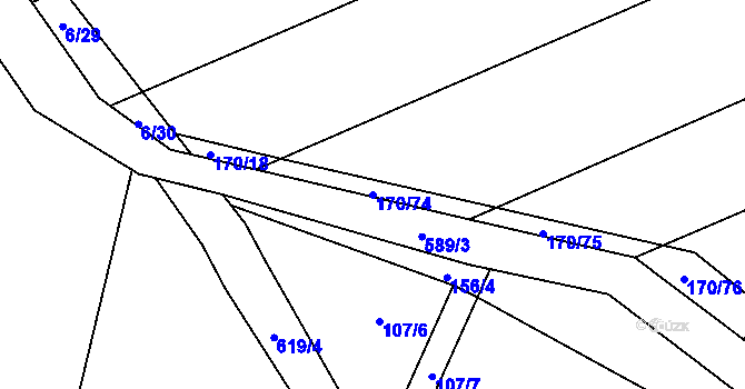 Parcela st. 170/74 v KÚ Semčice, Katastrální mapa