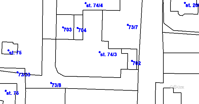 Parcela st. 74/3 v KÚ Semčice, Katastrální mapa