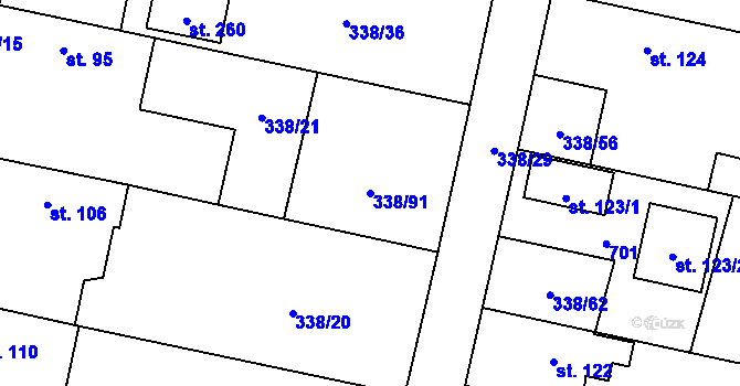 Parcela st. 338/91 v KÚ Semčice, Katastrální mapa