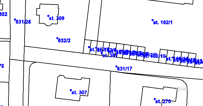 Parcela st. 391 v KÚ Semčice, Katastrální mapa