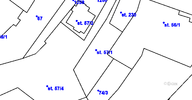 Parcela st. 57/1 v KÚ Semechnice, Katastrální mapa