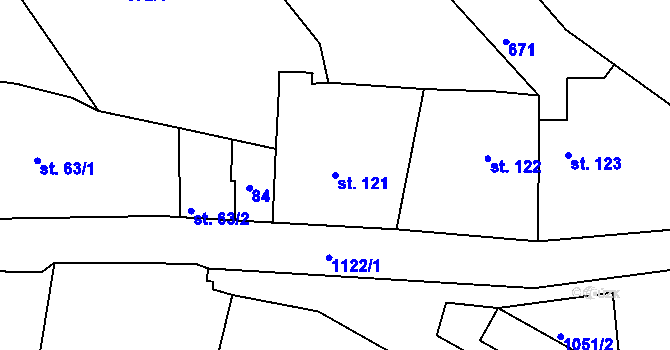 Parcela st. 121 v KÚ Semechnice, Katastrální mapa