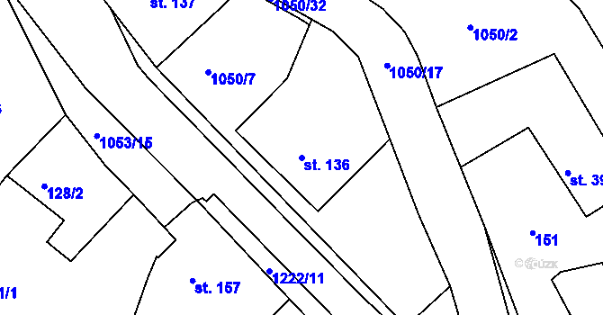 Parcela st. 136 v KÚ Semechnice, Katastrální mapa