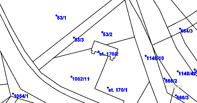 Parcela st. 170/2 v KÚ Semechnice, Katastrální mapa