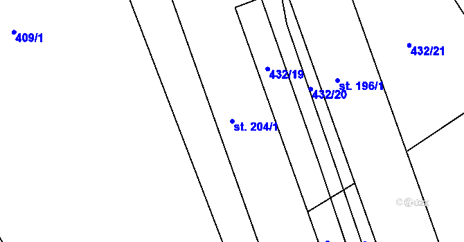 Parcela st. 204/1 v KÚ Semechnice, Katastrální mapa