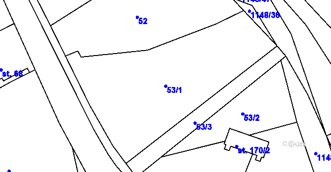 Parcela st. 53/1 v KÚ Semechnice, Katastrální mapa