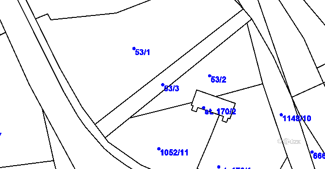 Parcela st. 53/3 v KÚ Semechnice, Katastrální mapa