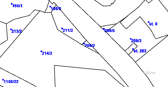 Parcela st. 208/2 v KÚ Semechnice, Katastrální mapa