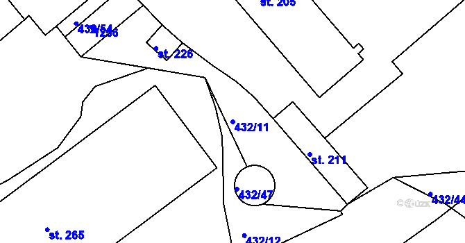 Parcela st. 432/11 v KÚ Semechnice, Katastrální mapa