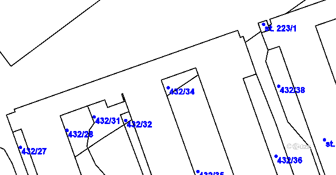 Parcela st. 432/34 v KÚ Semechnice, Katastrální mapa