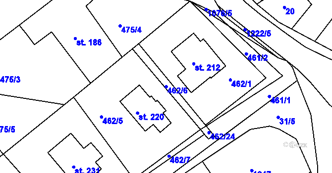 Parcela st. 462/6 v KÚ Semechnice, Katastrální mapa