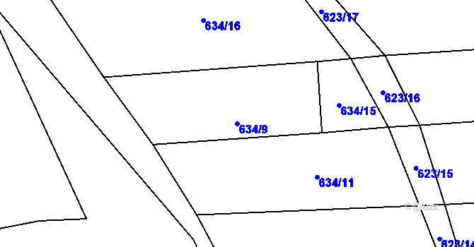 Parcela st. 634/9 v KÚ Semechnice, Katastrální mapa