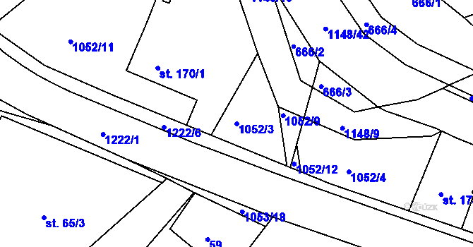 Parcela st. 1052/3 v KÚ Semechnice, Katastrální mapa