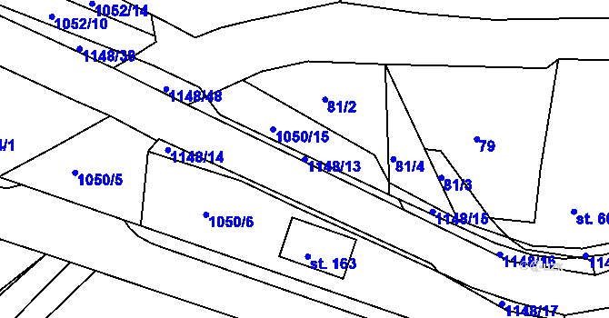 Parcela st. 1148/13 v KÚ Semechnice, Katastrální mapa
