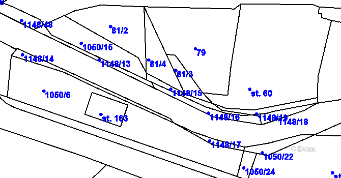 Parcela st. 1148/15 v KÚ Semechnice, Katastrální mapa