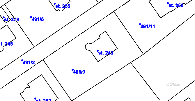 Parcela st. 243 v KÚ Semechnice, Katastrální mapa