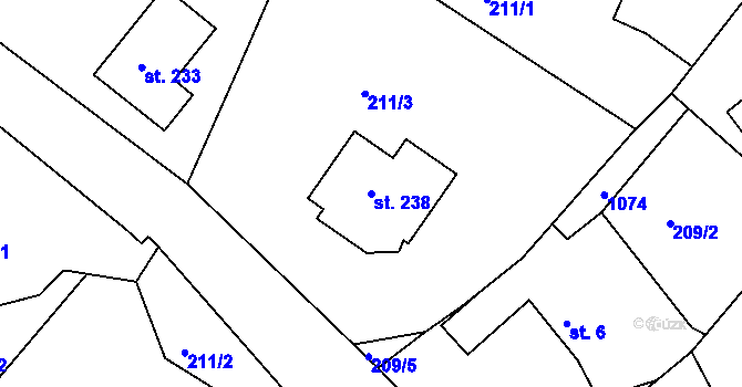 Parcela st. 238 v KÚ Semechnice, Katastrální mapa
