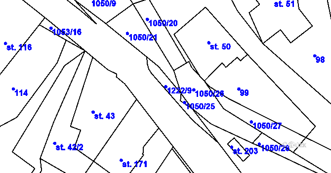 Parcela st. 1222/9 v KÚ Semechnice, Katastrální mapa