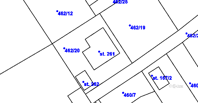 Parcela st. 261 v KÚ Semechnice, Katastrální mapa