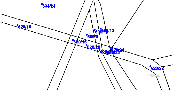 Parcela st. 620/20 v KÚ Semechnice, Katastrální mapa
