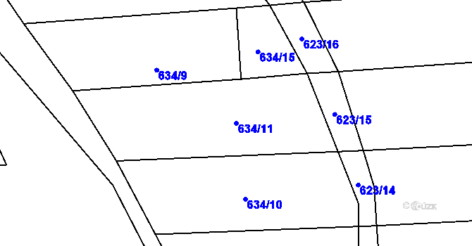 Parcela st. 634/11 v KÚ Semechnice, Katastrální mapa