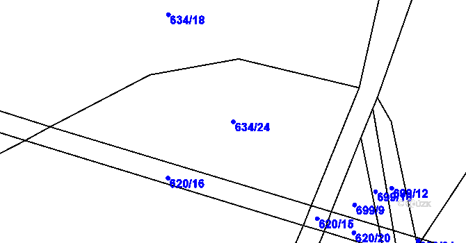 Parcela st. 634/24 v KÚ Semechnice, Katastrální mapa