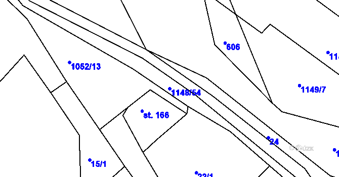 Parcela st. 1148/54 v KÚ Semechnice, Katastrální mapa