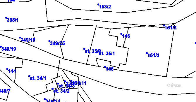 Parcela st. 35/1 v KÚ Rvenice, Katastrální mapa