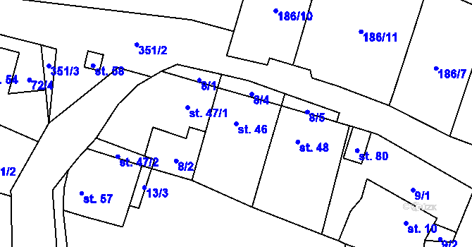 Parcela st. 46 v KÚ Rvenice, Katastrální mapa
