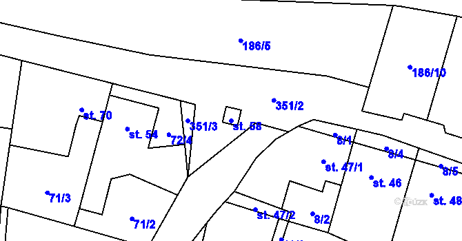 Parcela st. 58 v KÚ Rvenice, Katastrální mapa