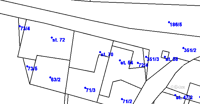 Parcela st. 70 v KÚ Rvenice, Katastrální mapa