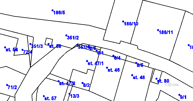 Parcela st. 8/1 v KÚ Rvenice, Katastrální mapa
