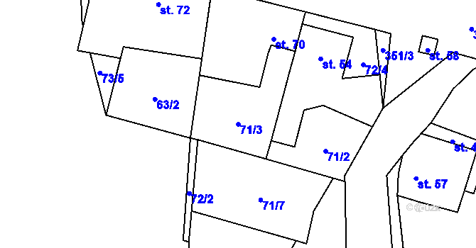 Parcela st. 71/3 v KÚ Rvenice, Katastrální mapa