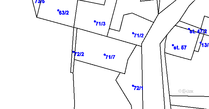 Parcela st. 71/7 v KÚ Rvenice, Katastrální mapa