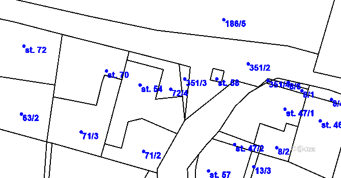 Parcela st. 72/4 v KÚ Rvenice, Katastrální mapa