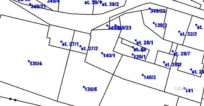 Parcela st. 140/1 v KÚ Rvenice, Katastrální mapa