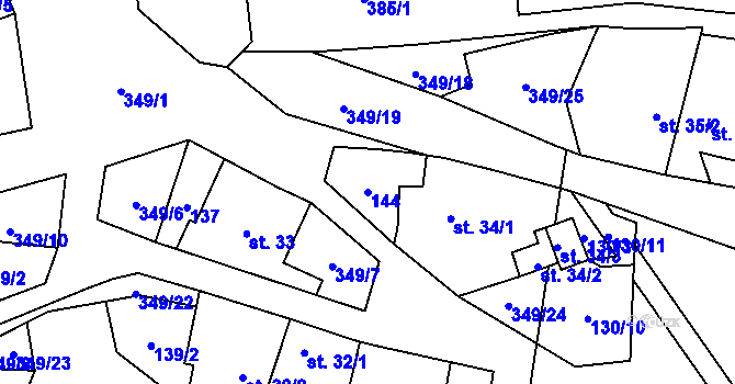 Parcela st. 144 v KÚ Rvenice, Katastrální mapa