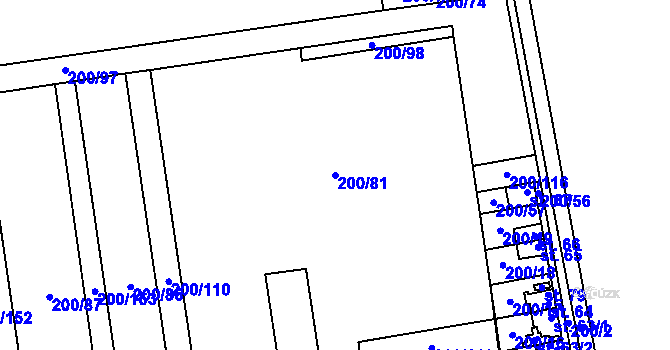Parcela st. 200/81 v KÚ Rvenice, Katastrální mapa